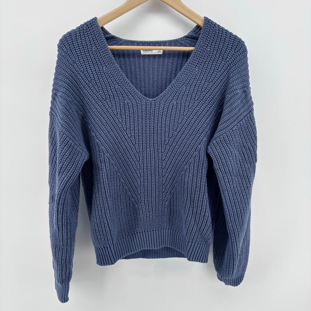 Sonoma Blue Chunky Knit V-neck Sweater Small Light Academia Cozy Minimalist